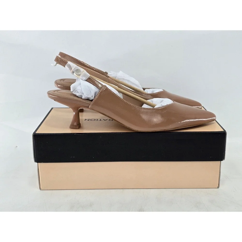 BCBGeneration Kindy Slingback Heels Womens 9M Tan Patent Pointed Toe - New
